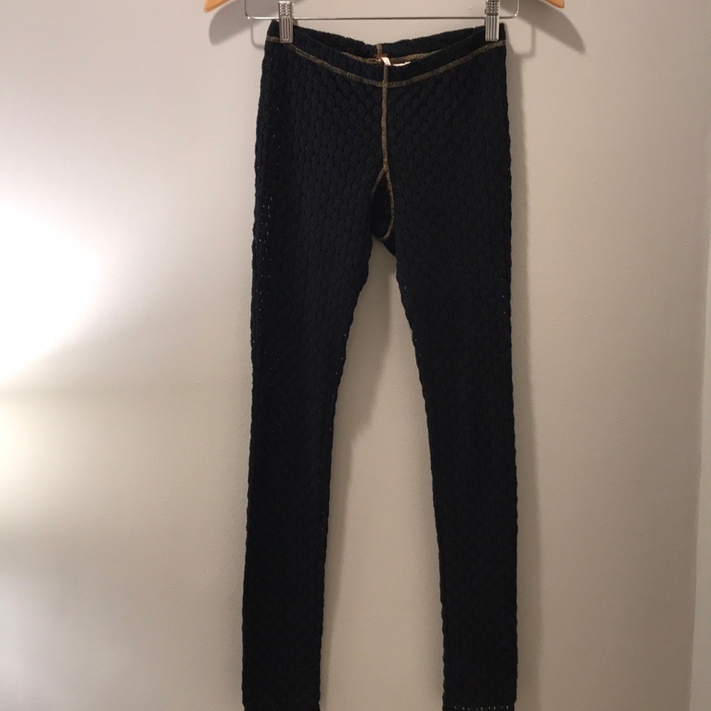 FREE PEOPLE NAVY CROCHET LEGGINGS